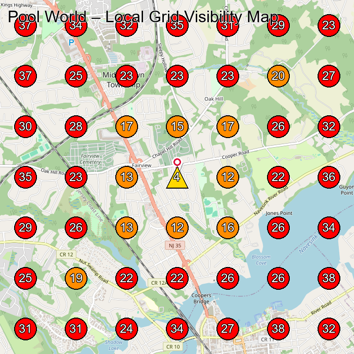 Pool World GeoGrid visibility map for Swimming Pool Contractor in Shrewsbury